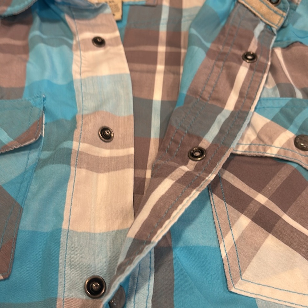 Blue and Brown Casual Button Down Shirt with Plaid Design - Picture 5 of 5
